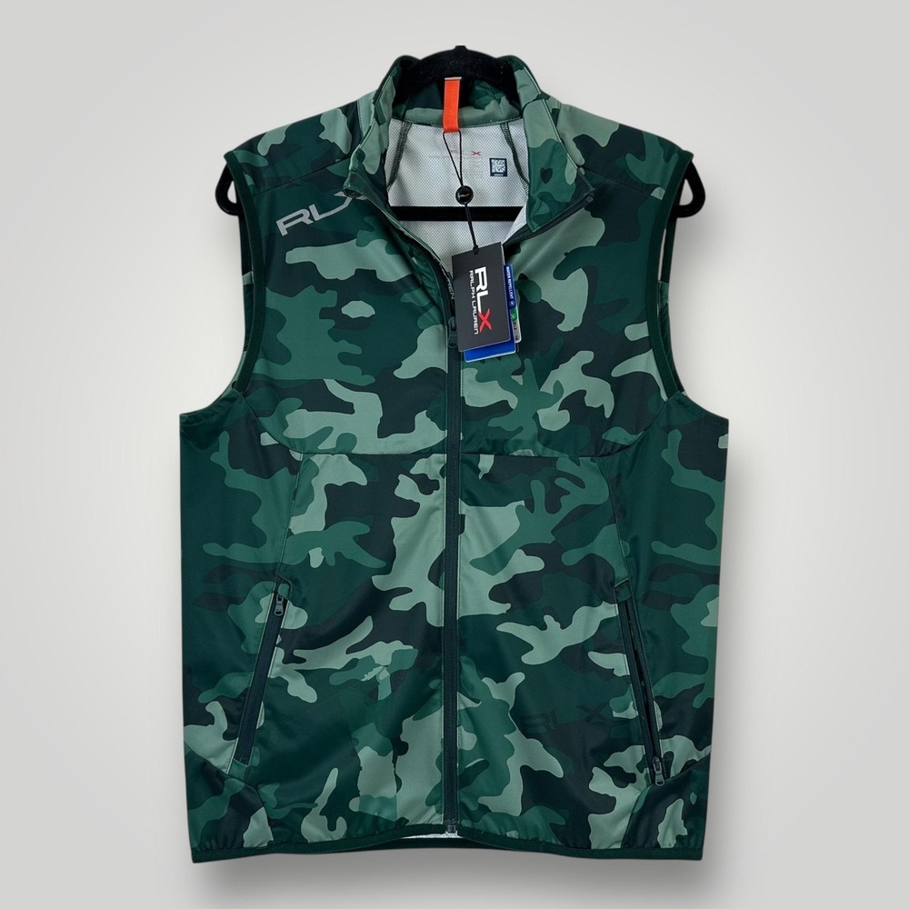 NEW Ralph Lauren RLX Vest Mens Small Green Camo Water Repellent Golf Lightweight